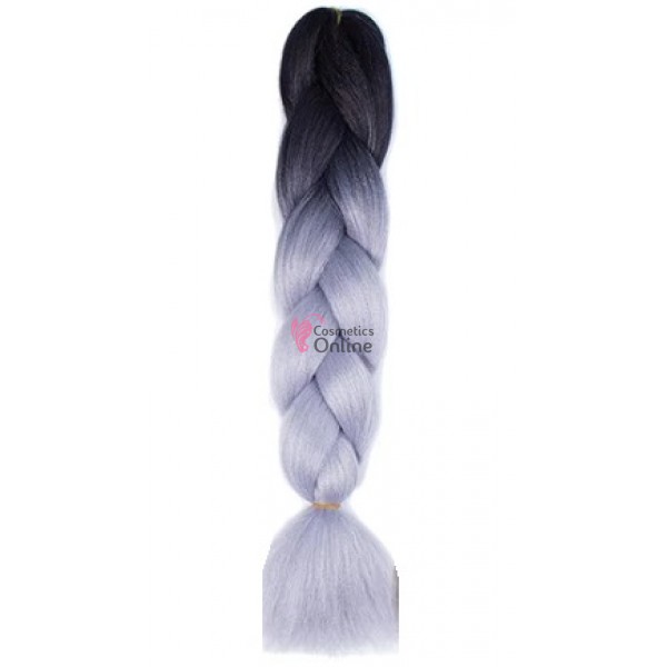 Coada de par afro impletita Premium  Ombre 2 de 60 cm Brunet-Silver Grey B45
